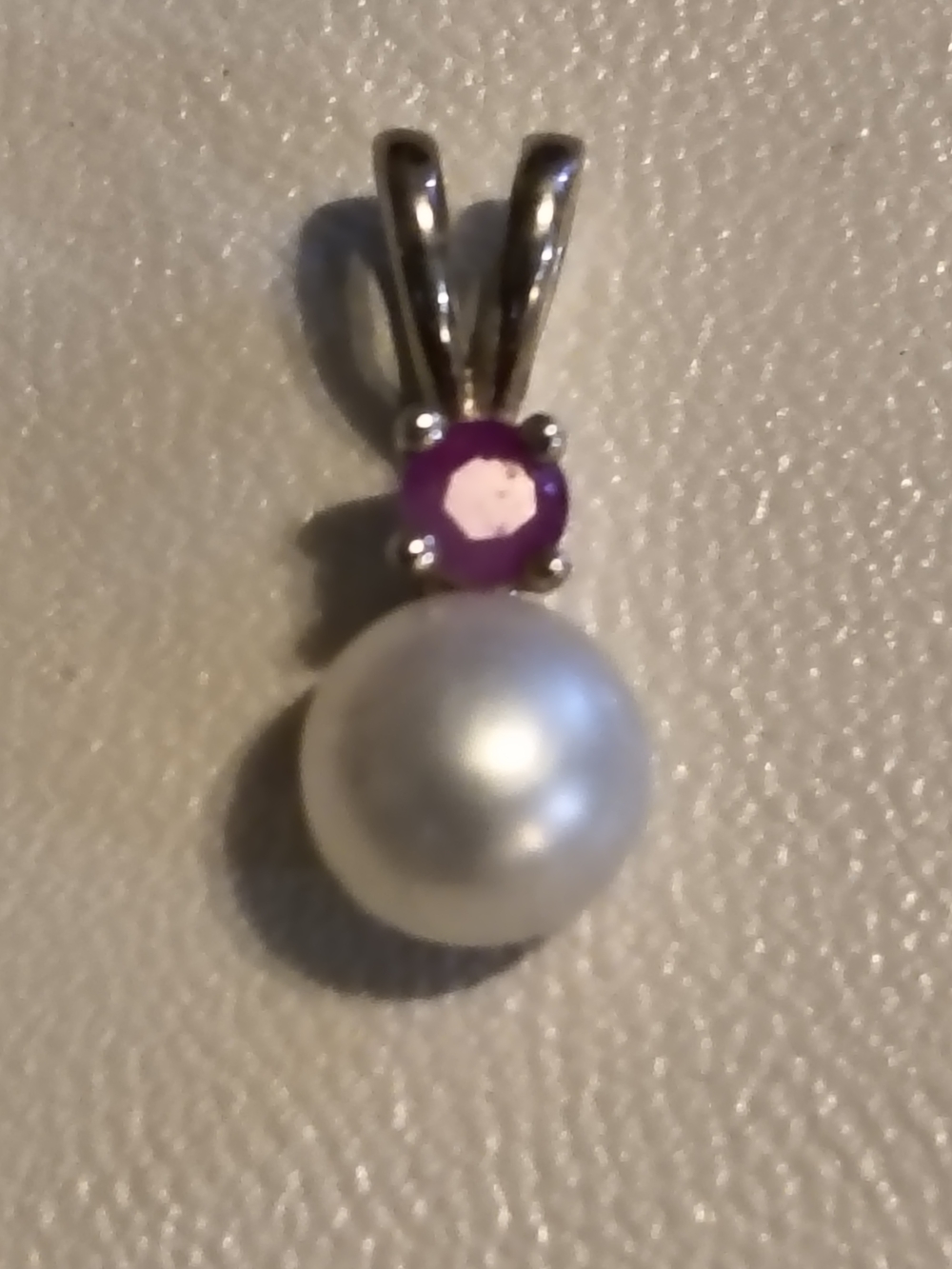 Sterling Silver Ruby & Pearl Pendant Stamped 925